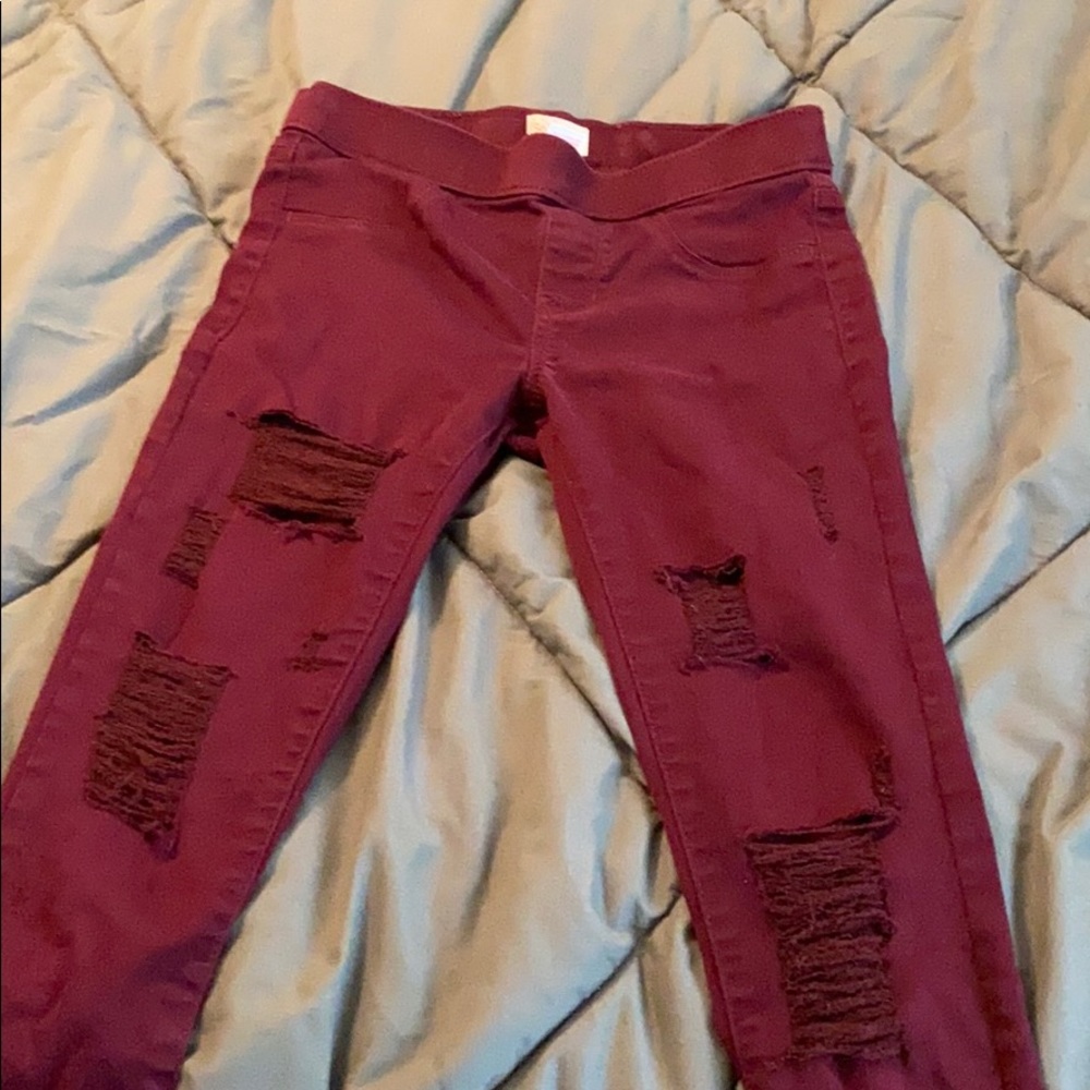 ripped maroon jeggings